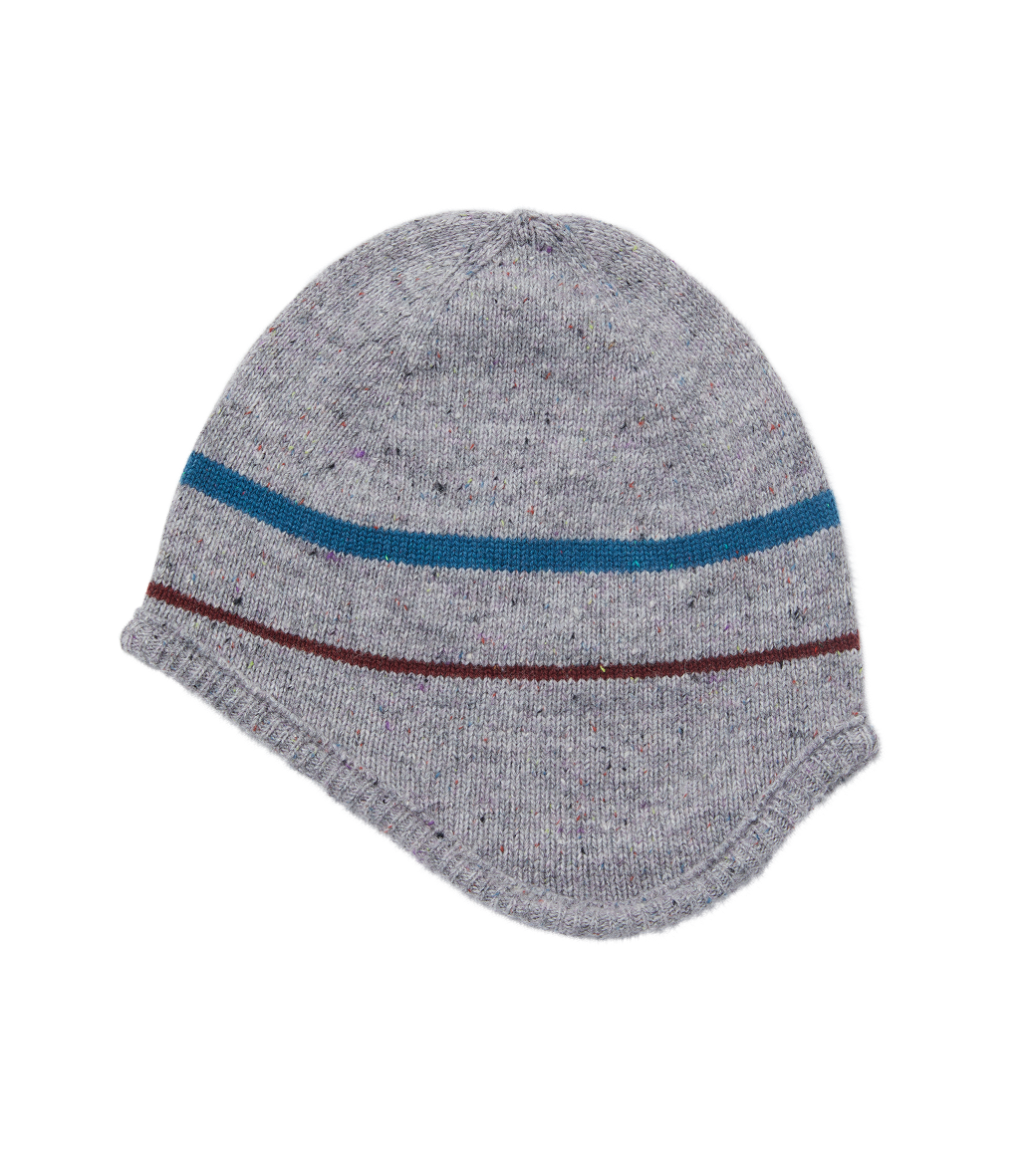 MELANGE STRIPE EARMUFF BEANIE (GREY)