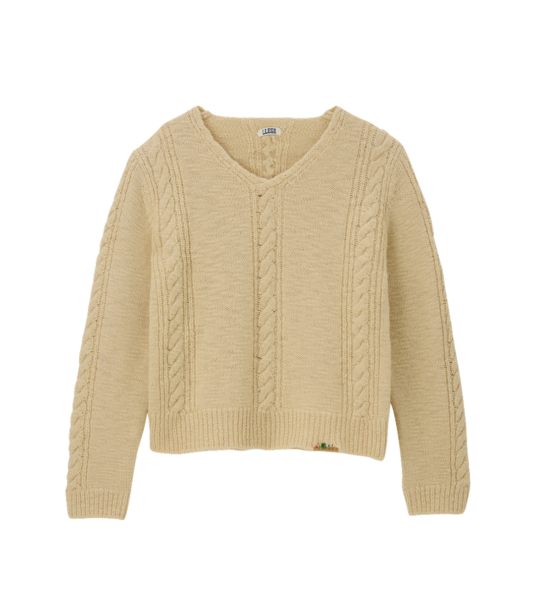 CUBE DETAIL CABLE V-NECK SWEATER