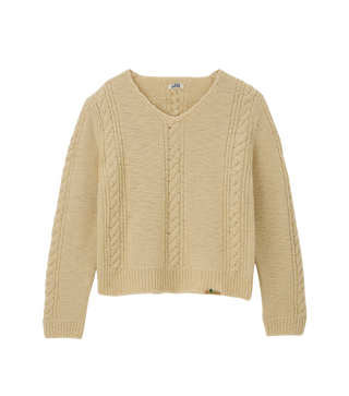 CUBE DETAIL CABLE V-NECK SWEATER