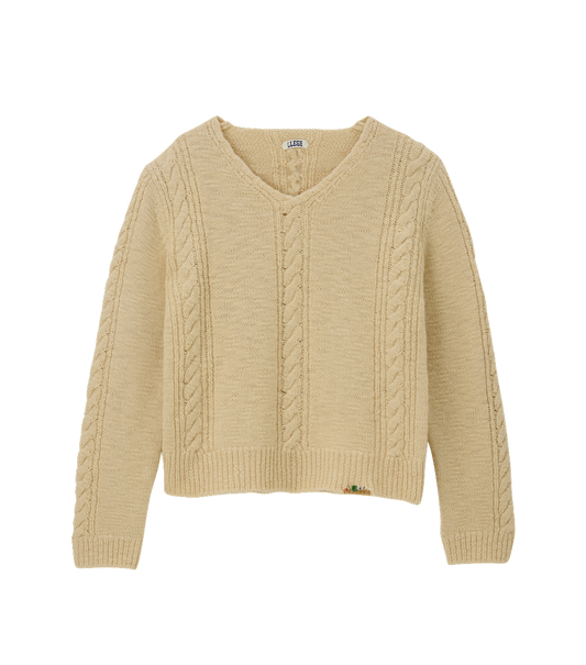 CUBE DETAIL CABLE V-NECK SWEATER