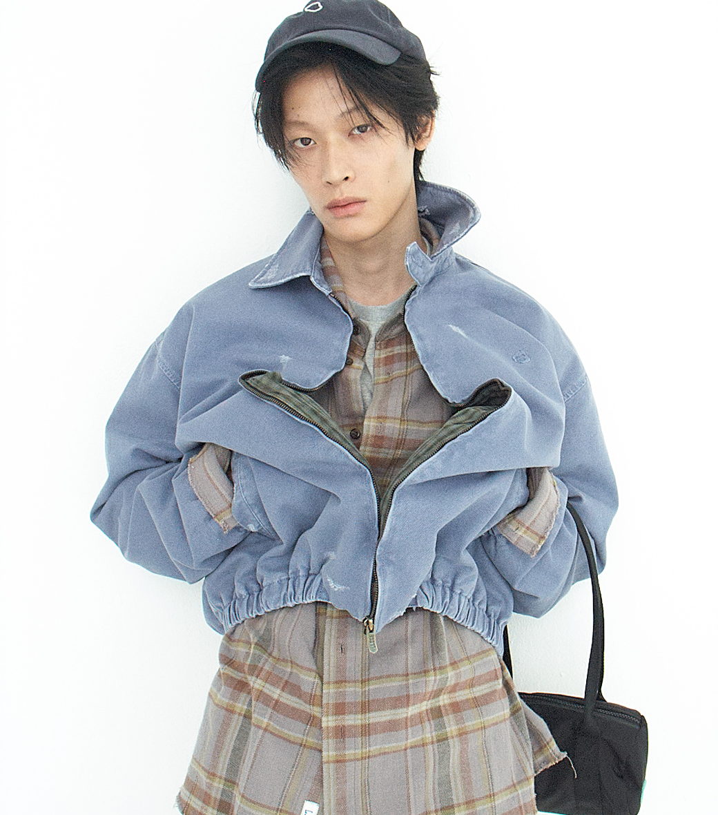 DESTROYED DENIM HARRINGTON