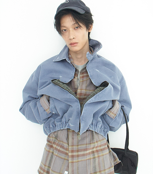 DESTROYED DENIM HARRINGTON