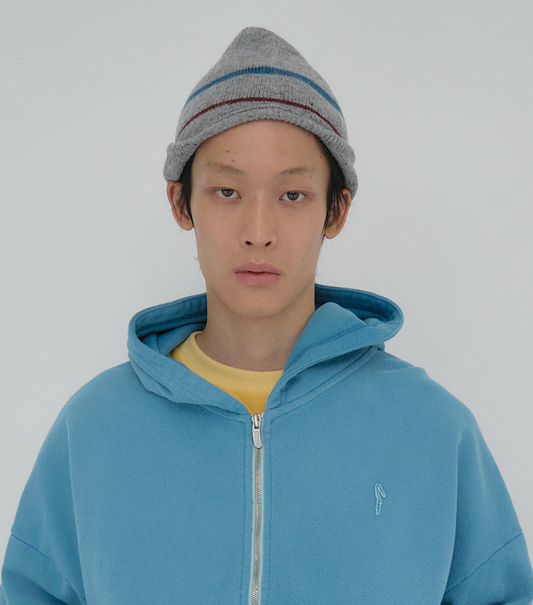 MELANGE STRIPE EARMUFF BEANIE (GREY)